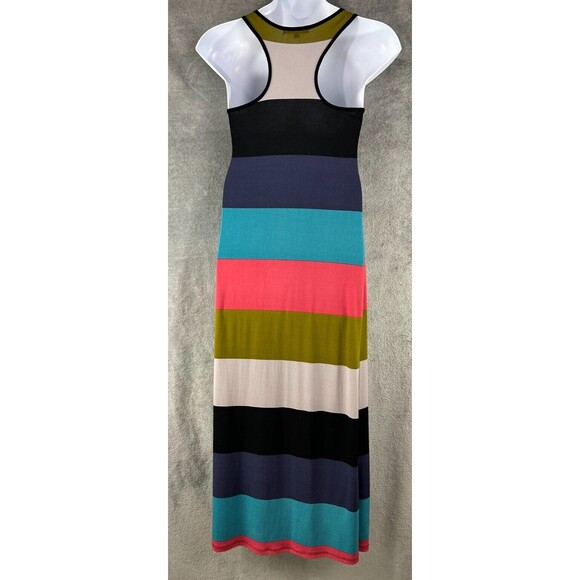 Green Envelope Women’s Medium Color Block Stripes Maxi Dress Racer Back Beach - Picture 2 of 10